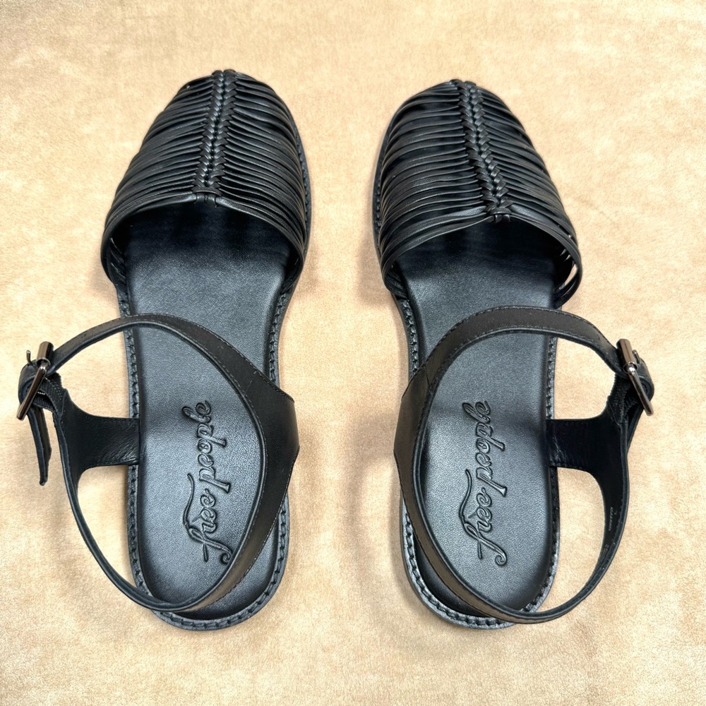 New Free People Frankie Fisher Flat Sandals Shoes Black Leather 9 39 - Picture 8 of 12